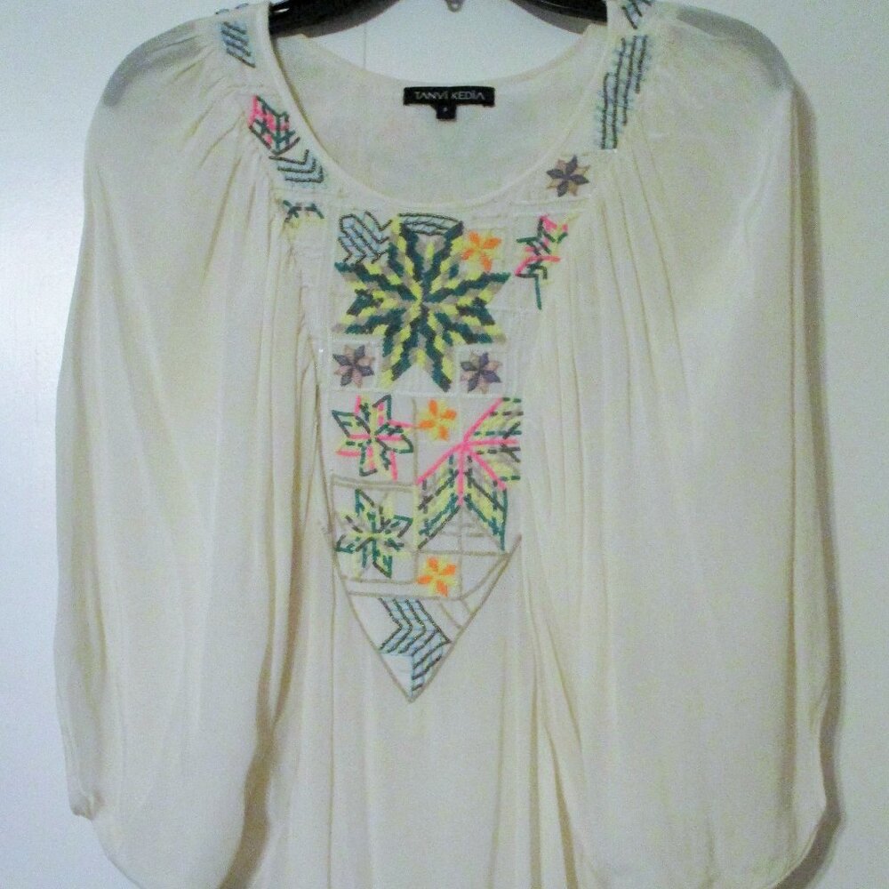 Anthropologie Tanvi Kedia Embroidered Beads Sequins Kimono Top Small EUC